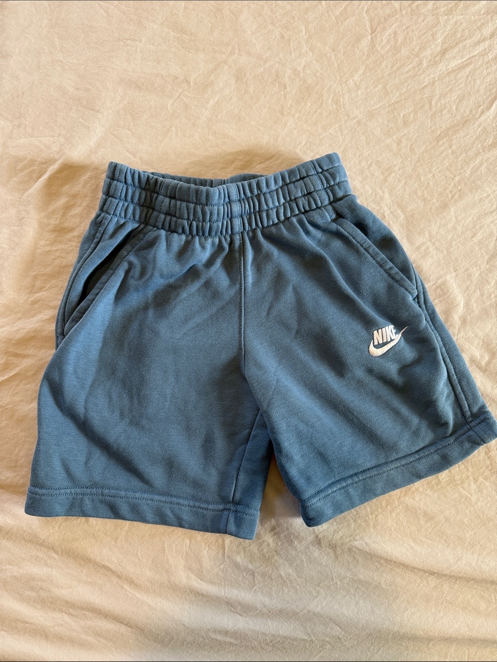 Nike Boys Blue Athletic Shorts with White Logo